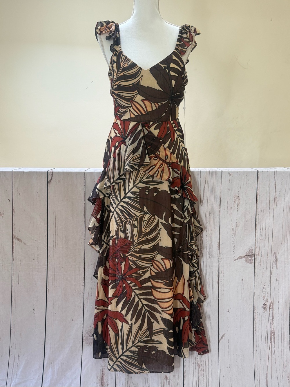 Tropical Tiered Maxi Dress in Brown & Red - Picture 3 of 6